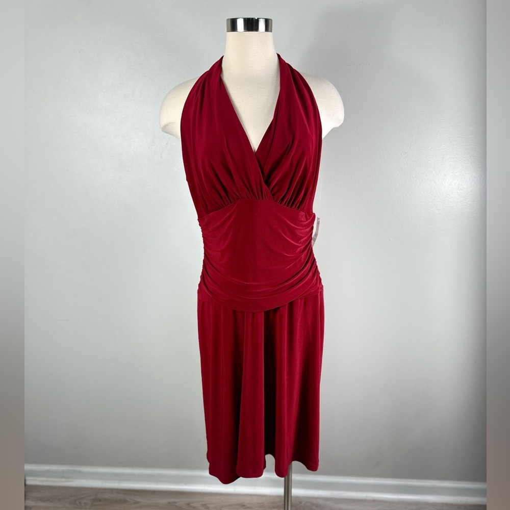 Nine West Red Sleeve Ruched Casual v-neck Dress Size 12 NWT